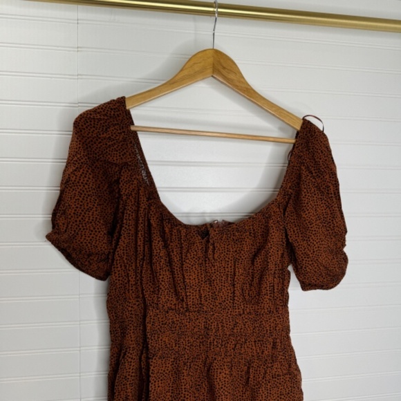 NWT You + All Brown Geo Midi Dress Short Sleeve Ruched Bust US 14 - Picture 5 of 11